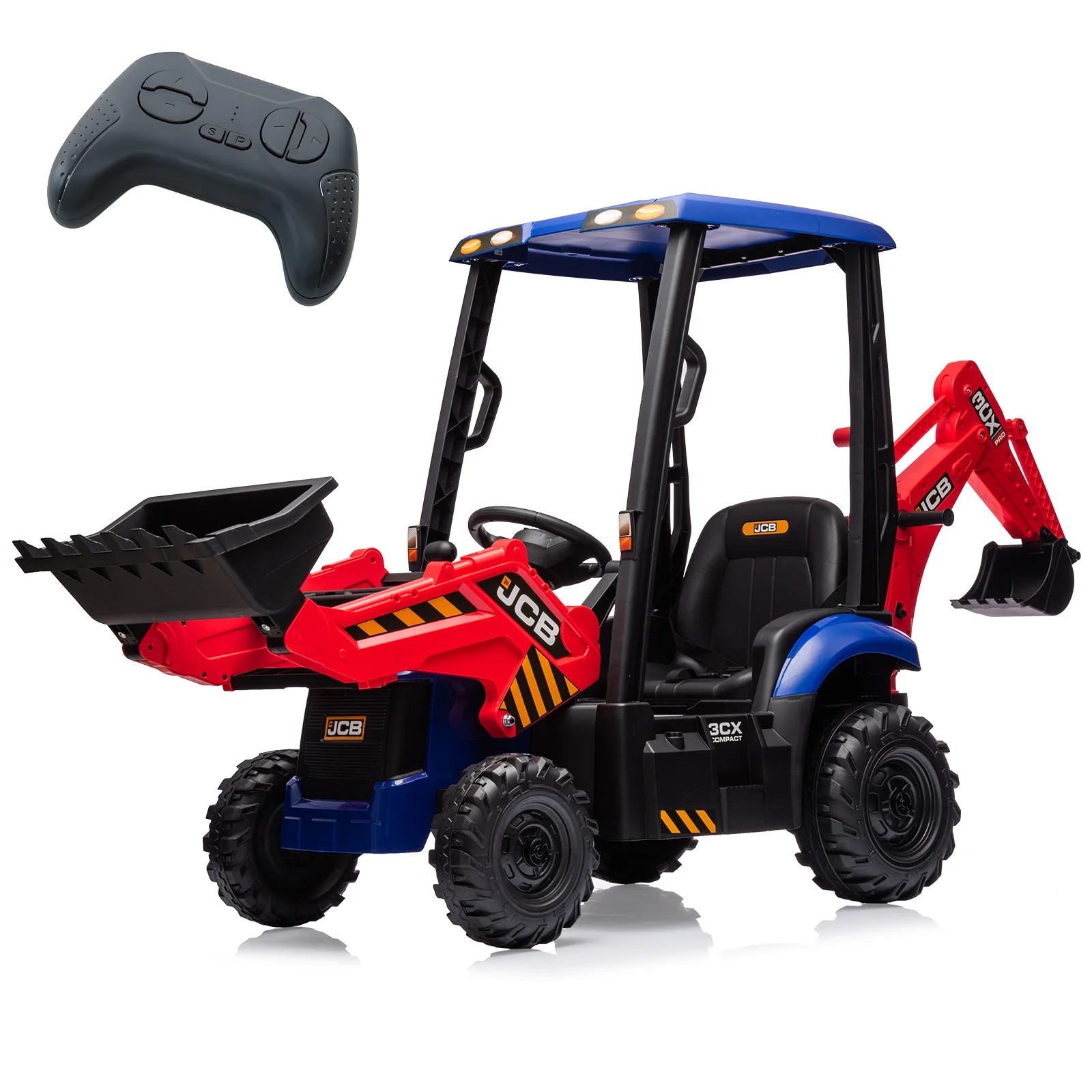 4 in 1 Ride on Excavator & Bulldozer, 12V Kids Electric Vehicle with Remote Control, Front Loader, Excavator Ride on Car, RED