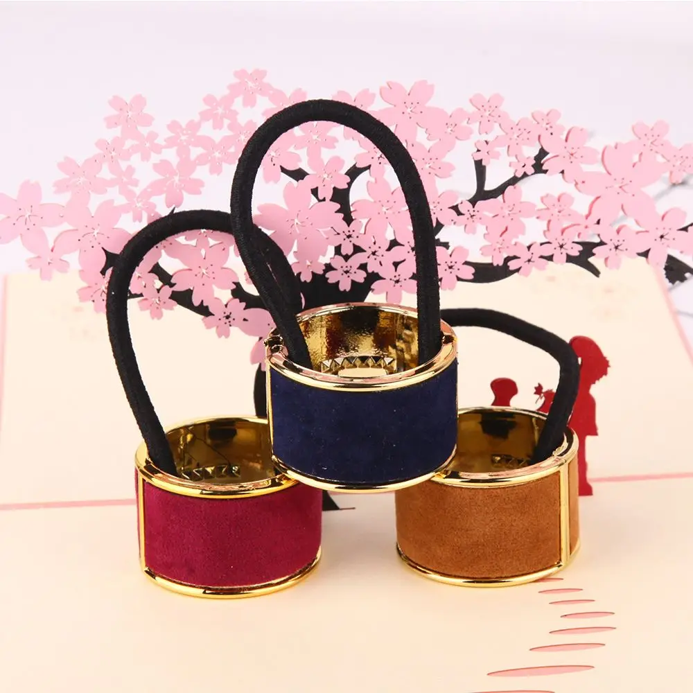 Round Women Alloy Flannel Scrunchie Rubber Bands Ponytail Buckle Ponytail Holder Hair Ropes