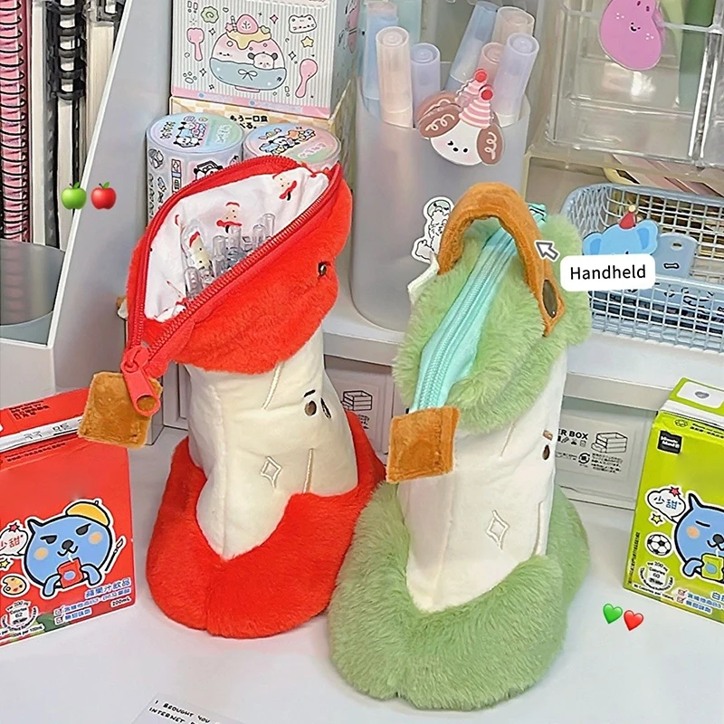 Cute Plush Fruit Core Pen Bag Two-sided Pattern Large Capacity Pencil Case Cartoon Stationery Organizer Creative Pen Container
