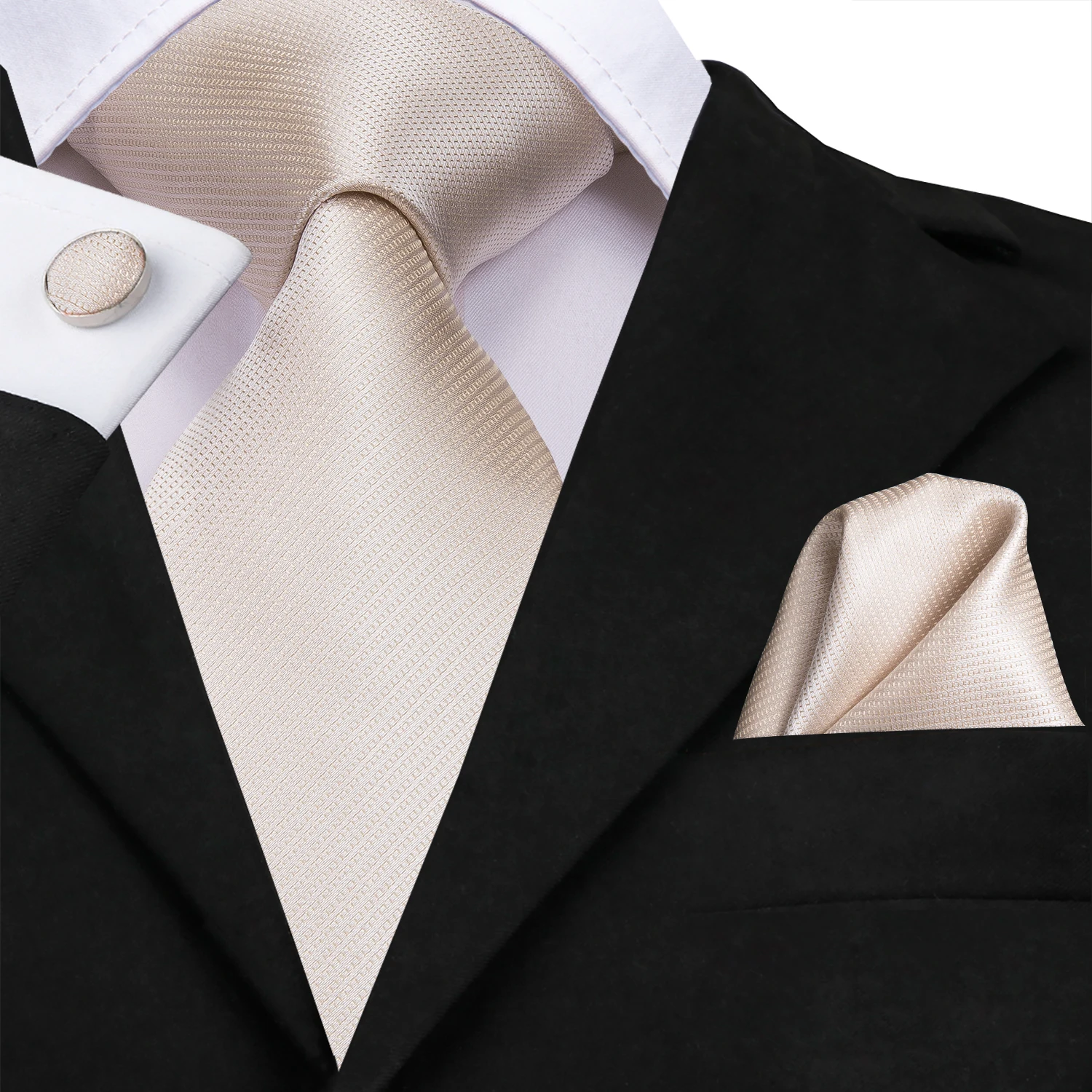 

White Men's Tie Handkerchief Cufflinks Set Necktie for Men Male Wedding Business Ties Formal Dad Husband Gift