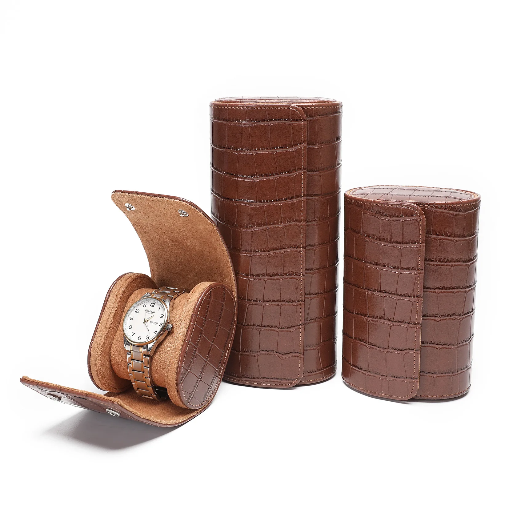 Customized LOGO Crocodile Pattern  PU Leather Watch Storage Box 1 2 3 Watch Stand Portable Watch Box OEM
