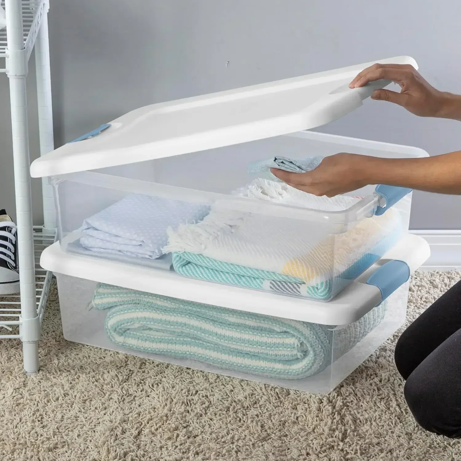 

[New Arrival, Free Shipping!]12-Pack Latching Box, Under Bed Storage Bins with Lids, Clear Plastic, 32 Quart - Heavy-Duty Organi