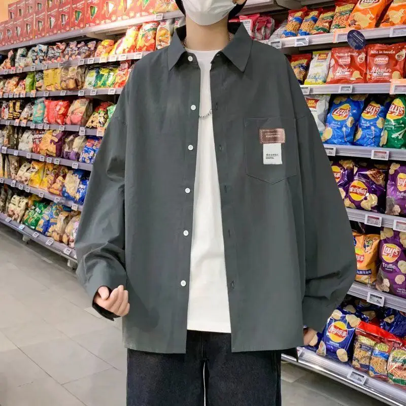 Boyfriend 2024 Spring and Autumn New Square Collar Button Fashion Solid Color Loose and Versatile Casual Long Sleeve Shirts