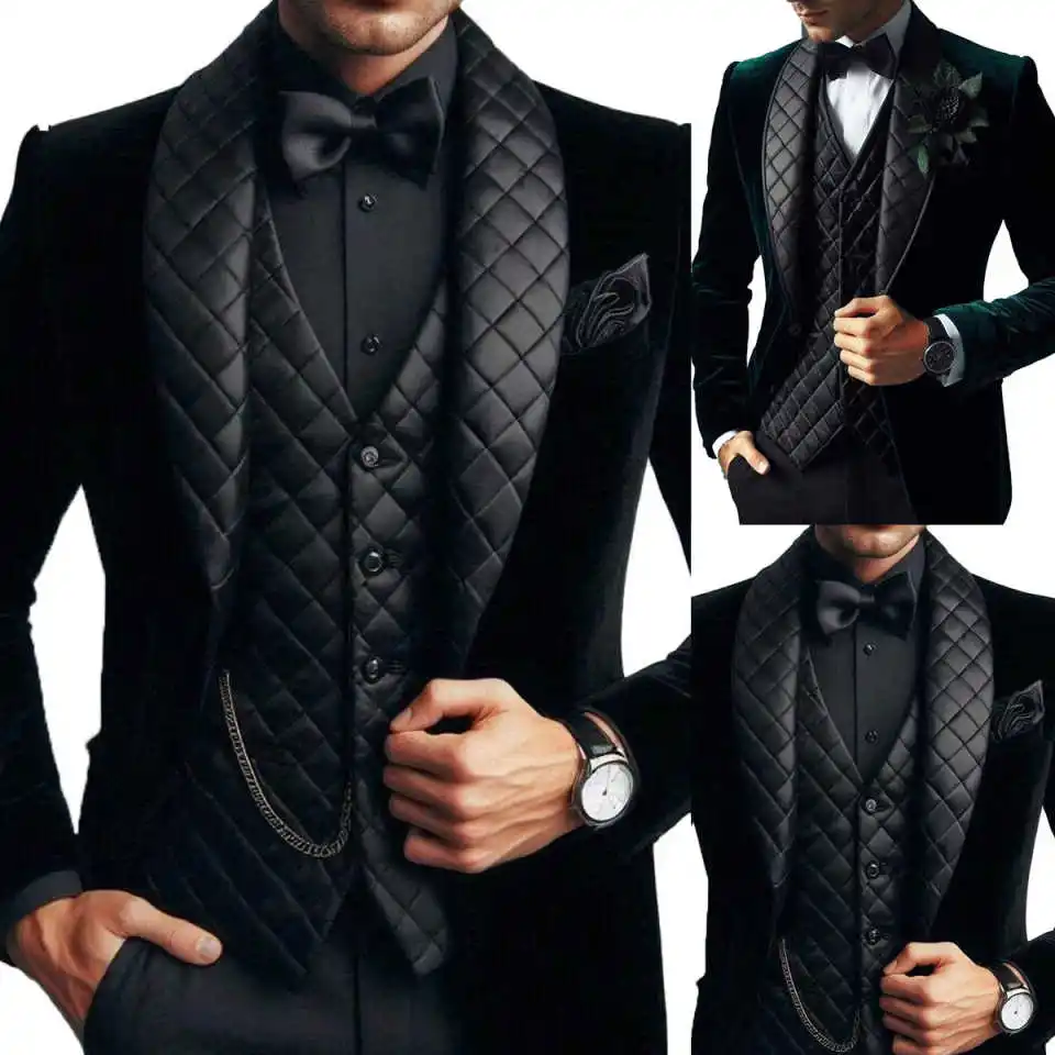 

Shawl Lapel Men Suits Set Handsome Velvet One Button Tuxedos Groomsmen Jacket Pants 2 Pieces Formal Dress Customized
