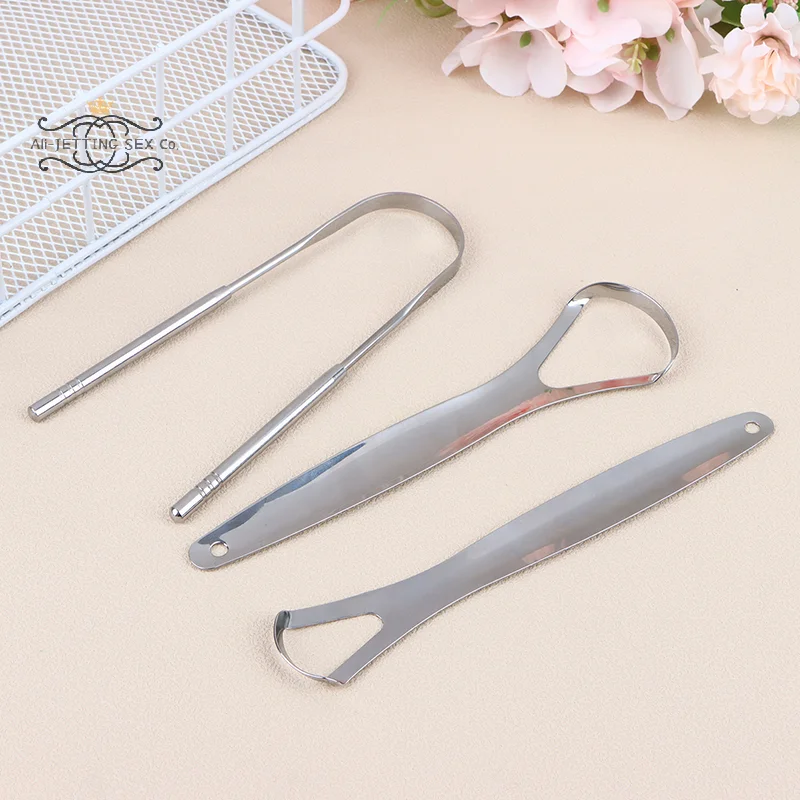 Aço inoxidável Tongue Scraper, Silver Metal Cleaner, Eco-friendly, Oral Care Fresh Tool, escova de respiração reutilizável, 3 Pcs