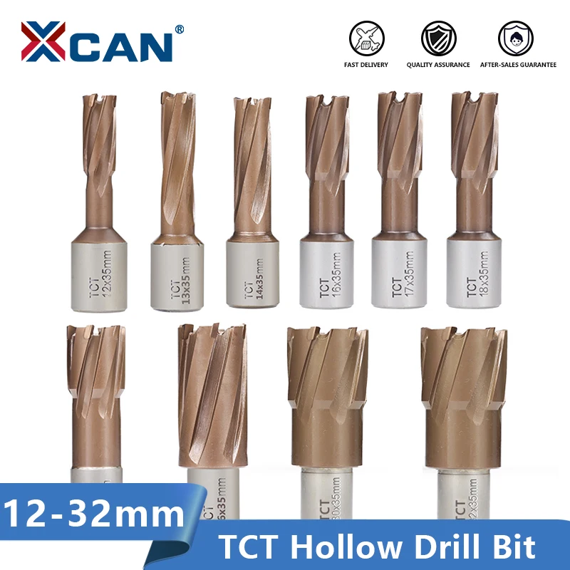 

XCAN TCT Hollow Drill Bit TiCN Coating 12-32mm Weldon Shank Carbide Annular Cutter Hole Saw Cutter Metal Hole Drill Bit