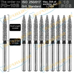 BEFULL FO Tpye 10PCS Dental Diamond Burs Drill PolisherTeeth Stainless Steel for High Speed Handpiece Dentistry Nail Polishing