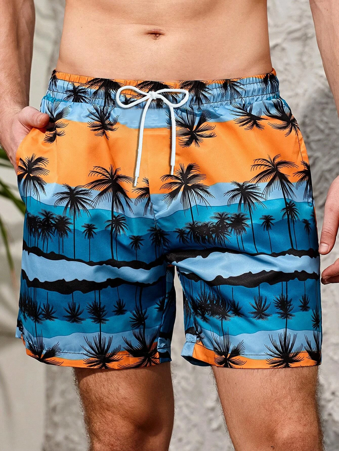 Men\'s Beach Shorts 3d Coconut Tree Print Street Vacation Casual Polyester Shorts Summer Surfboard Shorts Hawaiian Shorts