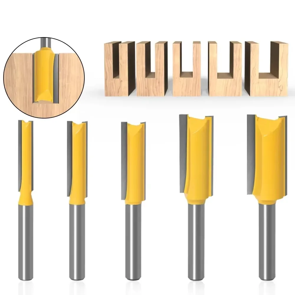 

5PC/Set 1/4" 6.35MM Shank Milling Cutter Wood Carving Straight Knife Router Bit Milling Tools Set Wood Slotting Trimming Cutting
