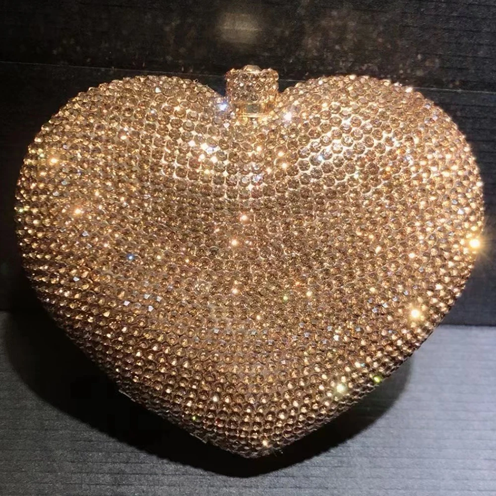 

Gold/Black/Pink Diamond Bags Heart Evening Clutch Crystal Women's Wedding Purses Rhinestone Wallet Party Prom Handbags Minaudier