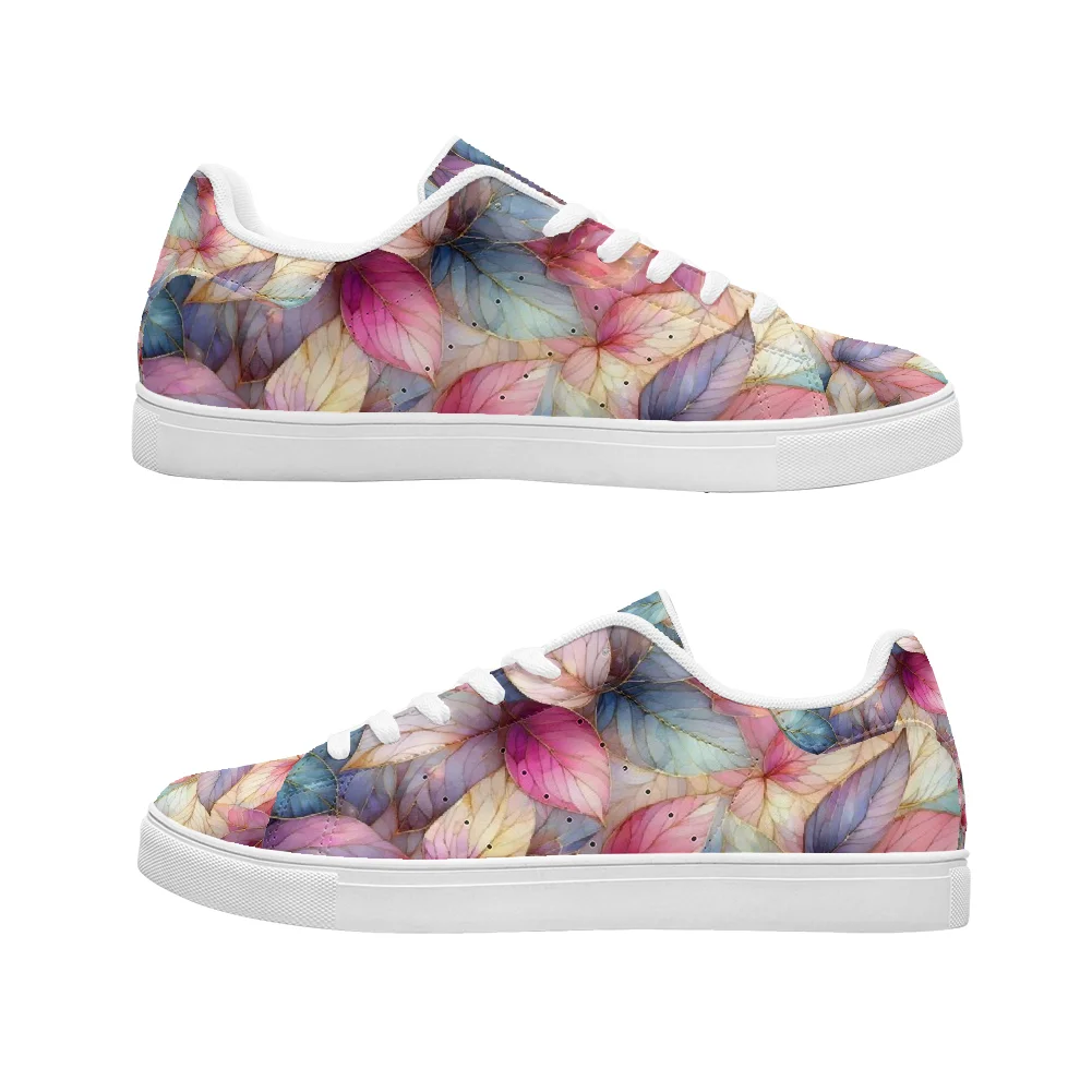 

Light pinkish-purple leaves print Casual Sneakers High-Quality White Fashion Shoes Versatile and Stylish