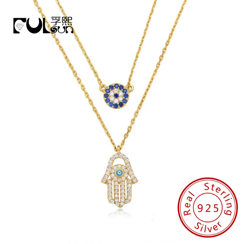 

FulsunChgrass Trimmer Chainsawred Necklace 925 Wholesale Plated Hamsa Pendant Gold Sterling Silver Cross Trendy Women