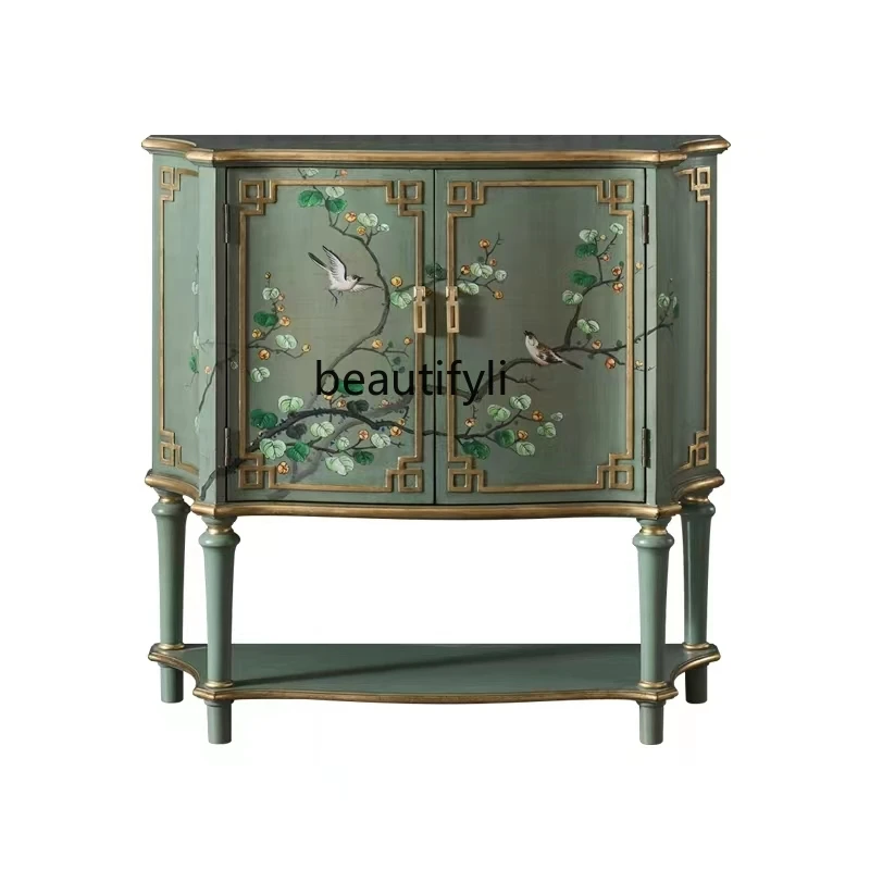 

American Retro Distressed Painted Meal Corner Cabinet Classical Living Room Storage European Style Curio Cabinet