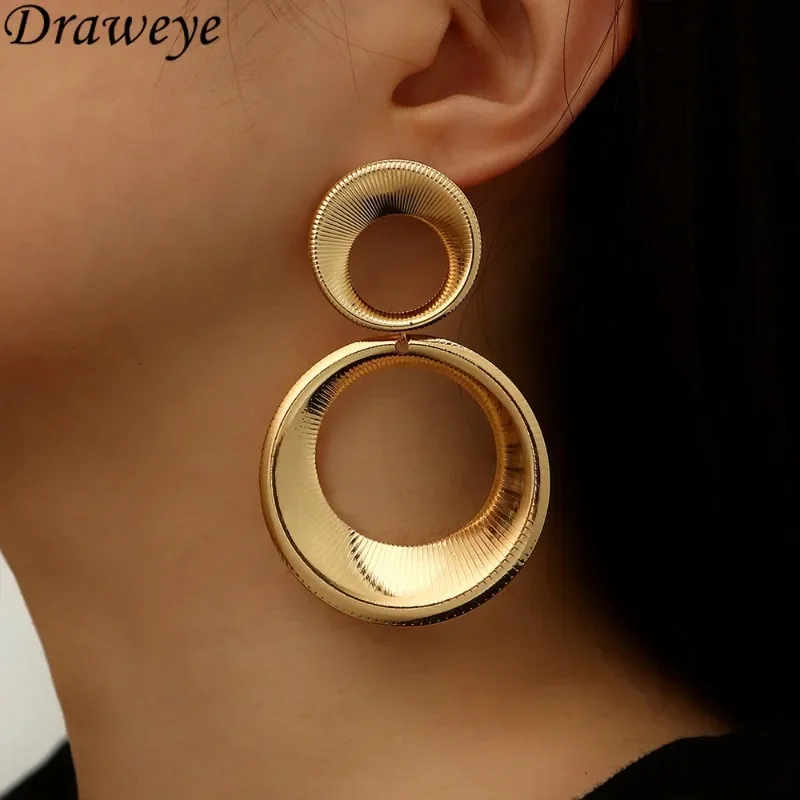 Draweye Water Drop Earrings for Women Geometric Vintage Hiphop Ins Fashion Aretes De Mujer Punk Style Ins Simple Jewelry