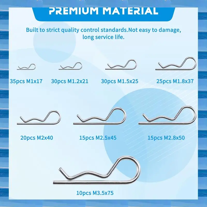 AT53 R-Shape A1288 Galvanized Split R-Type Cotter Pins, 180 Pcs, For Effective Locking