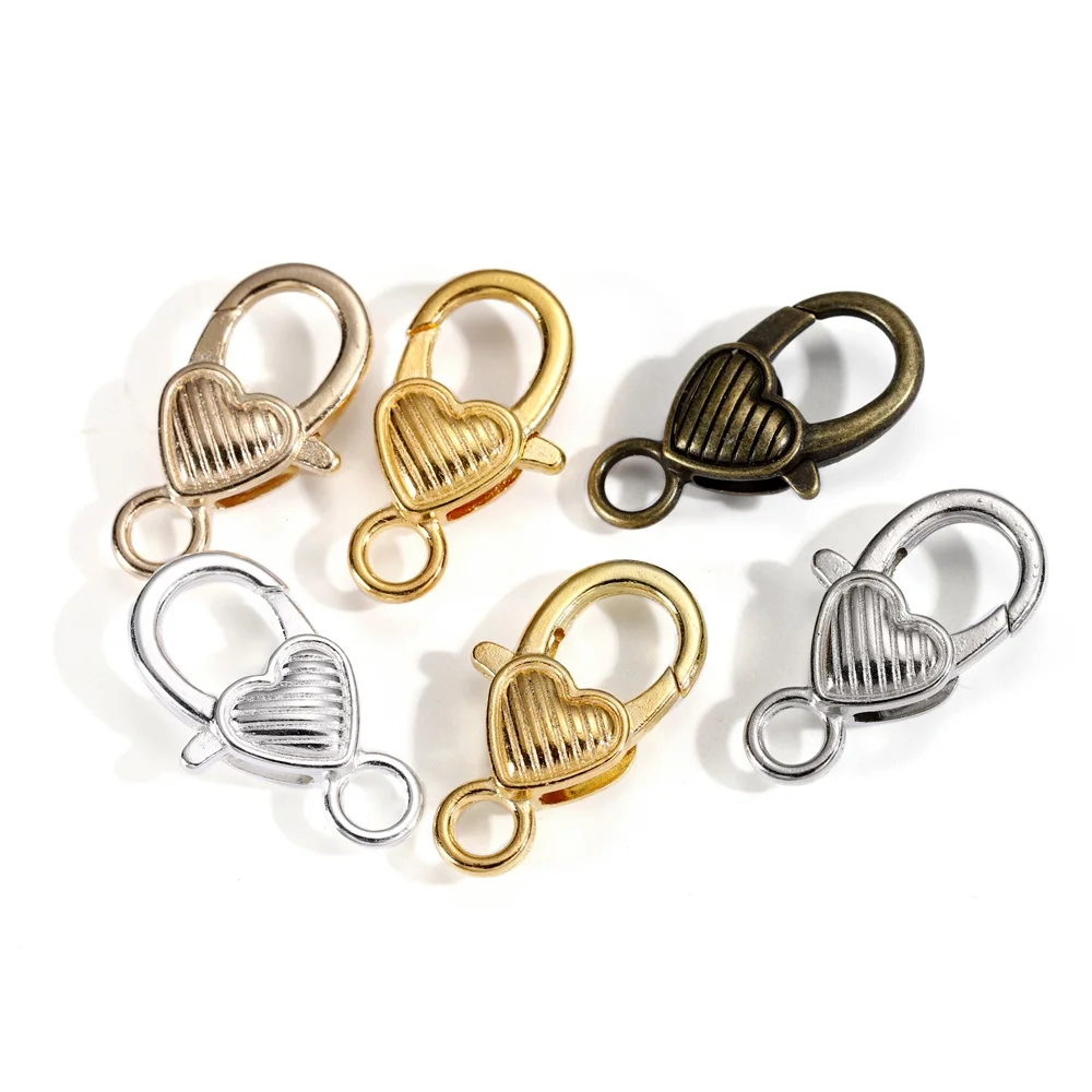 5/10pcs/lot 27x14mm Gold Silver Plated Rhodium Heart Shaped Lobster Clasp Hooks for Necklace&Bracelet Chain DIY Jewelry Making