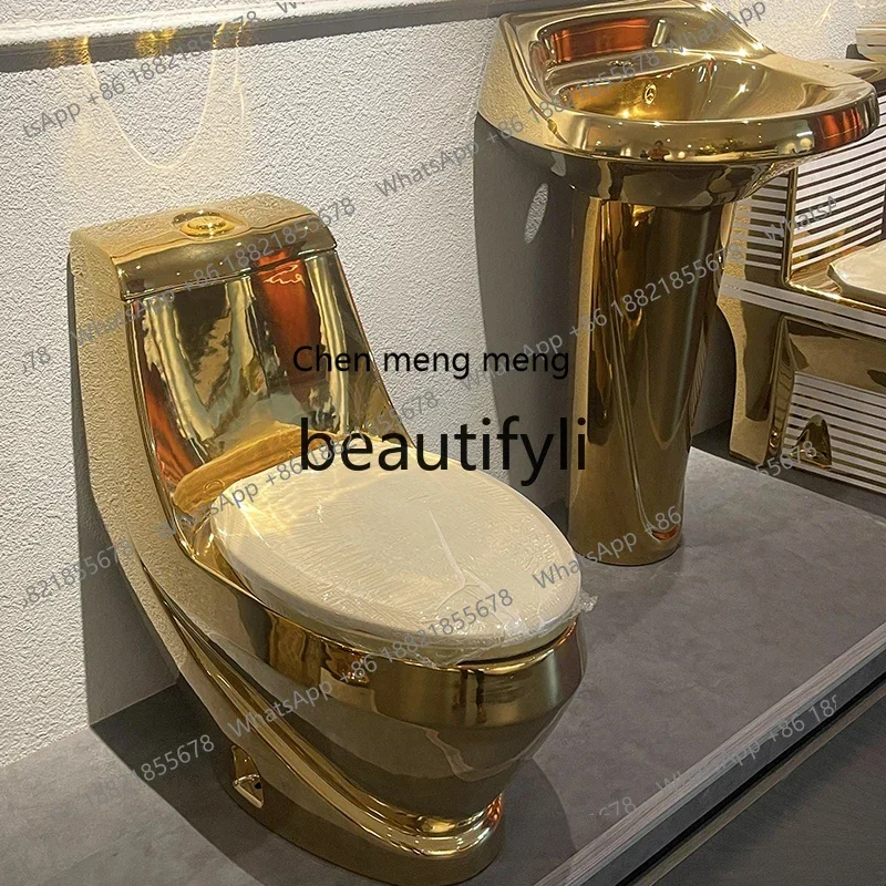 

B178 European style golden toilet column type wash basin light luxury toilet column basin wash basin2936