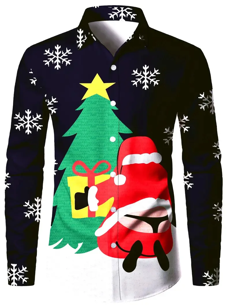 New Christmas Santa Claus hot selling long sleeved shirt fashionable family wear Christmas long sleeved casual shirt party plus