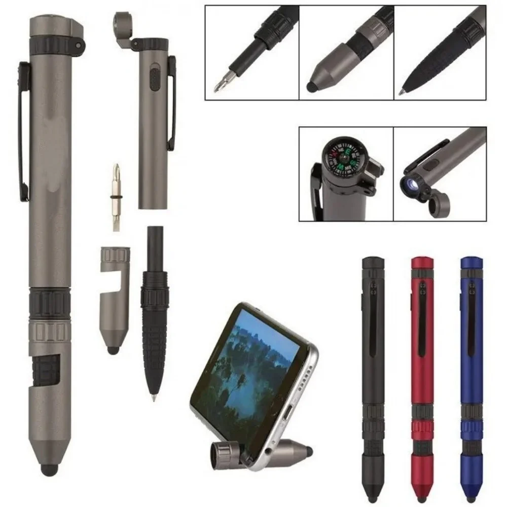 Originality Compass ball pen outdoor multifunction Screwdriver tool mobile phone support touch screenS LED light LuminousS pen