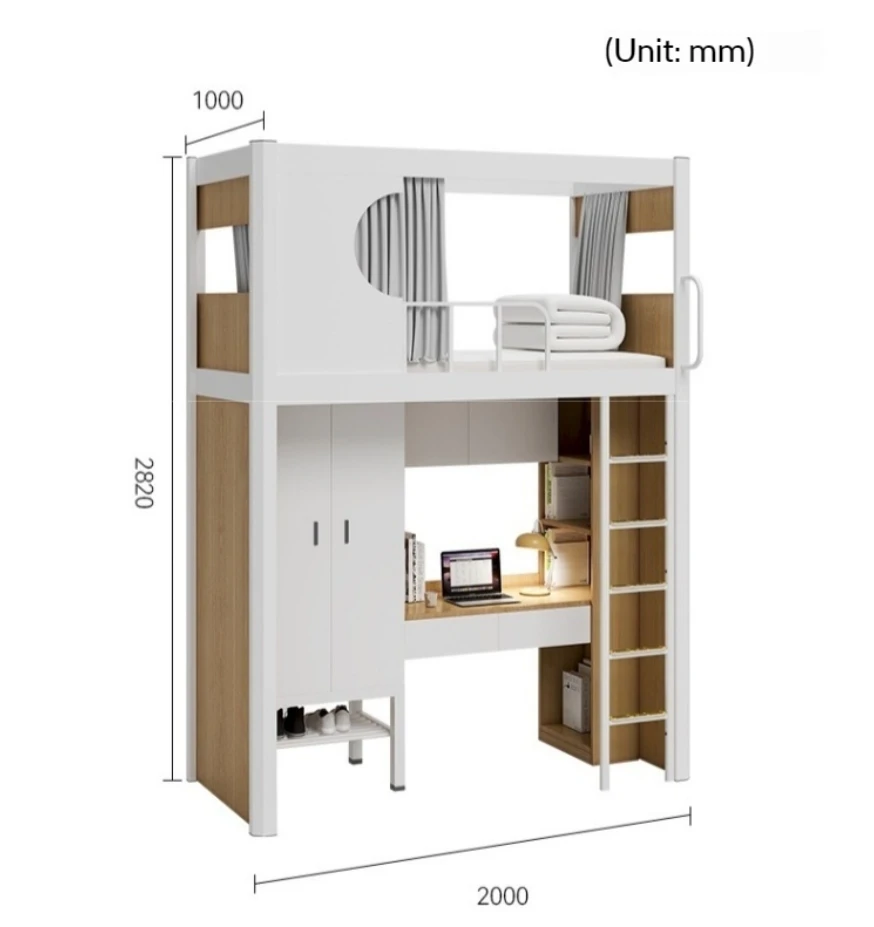 # Hotel Apartment Dormitory Bunk Bed Iron Frame Bed Multi-scene One-piece Bed With Desk Wardrobe view 3