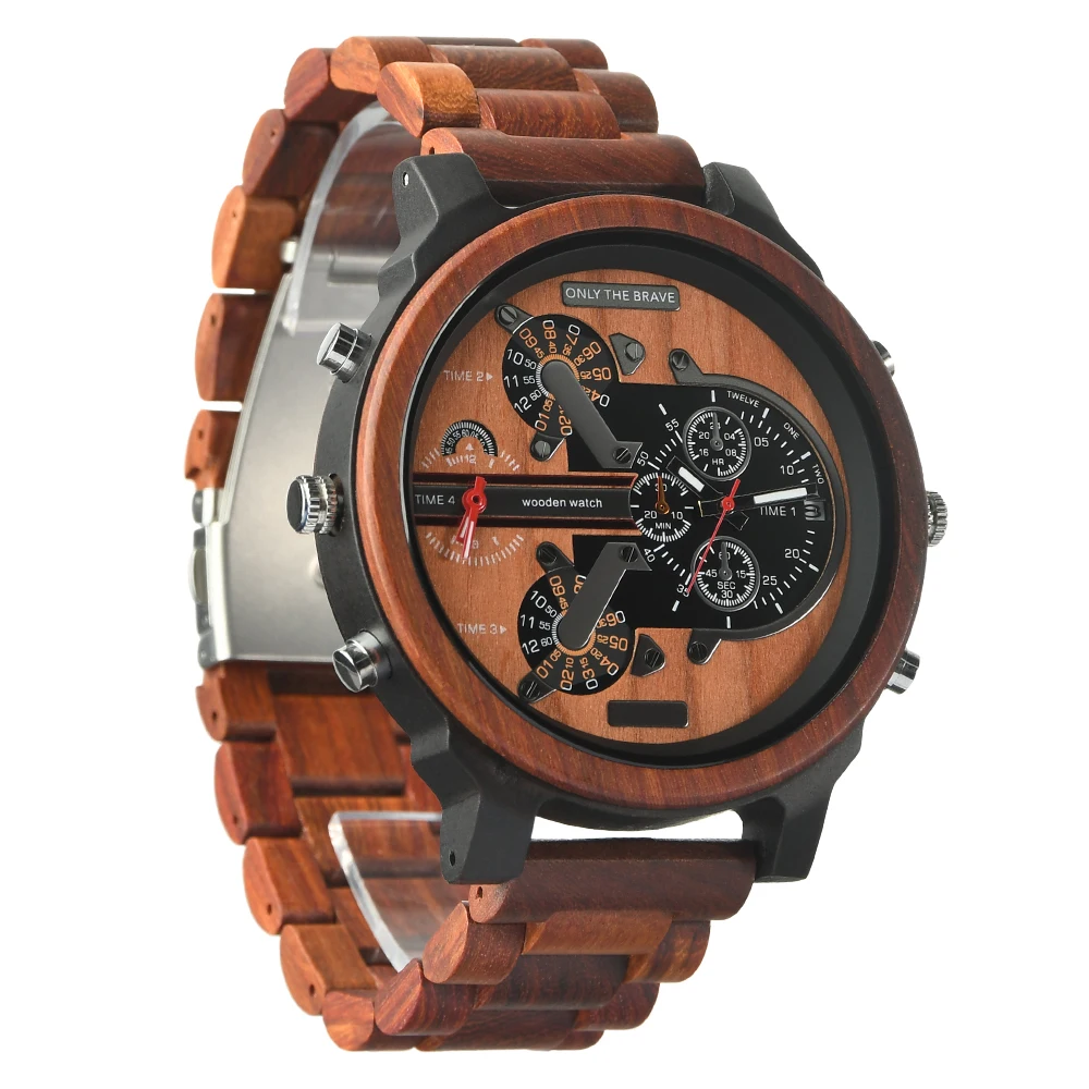 Large wood Watch Man Fashion Men\'s Quartz Wristwatches Big Face Wrist Watches Men Strap Dress Dual Clock Wooden Watch for Men