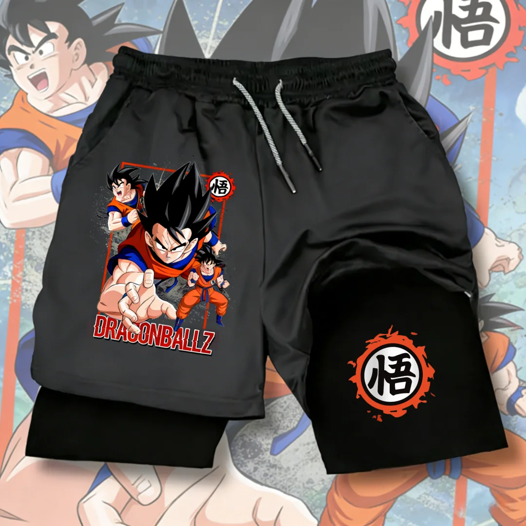 Dragon Ball Anime Bedruckte Sportshorts für Herren, Sommer, Unisex, doppellagige Hose, schnell trocknende Gym-Familien-Matching-Outfits-Shorts