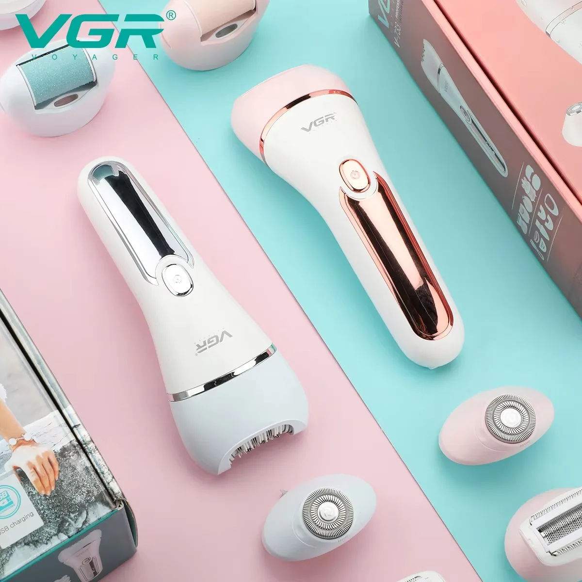 VGR 脱毛器 充電式 脱毛器 プロ仕様 女性用 シェーバー 電動 IPX7 防水 6 in 1 LED 脱毛器 女性用 V-733