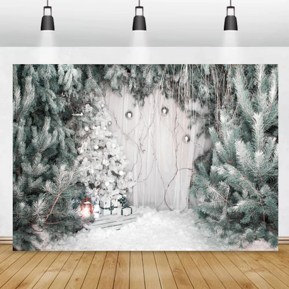 Winter Fantasy Pine Tree Xmas Tree Glitter Dots Light Bokeh Christmas Party Family Shoot Photo Backdrop Photography Background