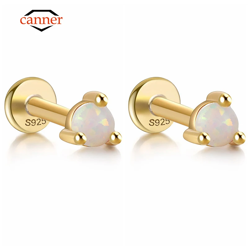 CANNER American Fashion 925 Sterling Silber Opal Piercing Knorpel Flache Rückseite Ohrstecker für Frauen Schmuck Zubehör 2 Stück