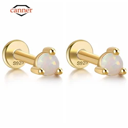 CANNER American Fashion 925 Sterling Silver Opal Piercing Cartilage Flat Back Stud Earrings for Women Jewelry Accessories 2pcs