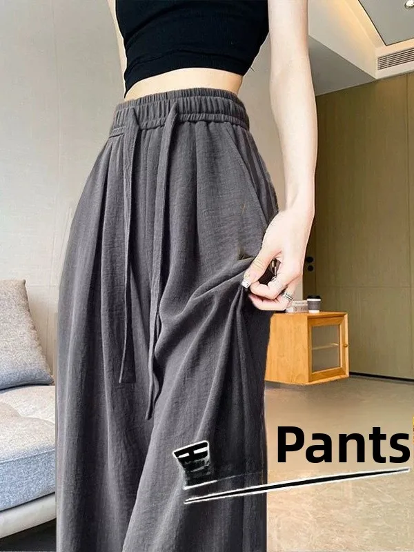 

Женские широкие брюки Slim Fit из ледяного шелка, окрашенные, свободного кроя, летние, тонкие, маленькие размеры, повседневные брюки Sembach с высокой талией, прямого кроя