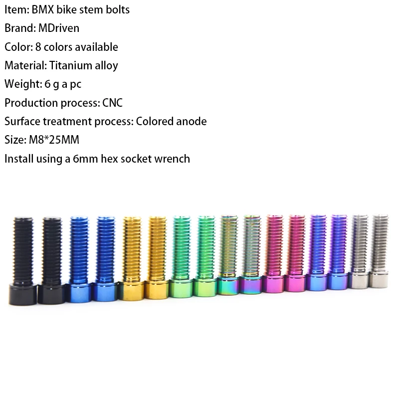 M Driven M8 X 25mm Ultra-light Titanium Alloy Bolts for BMX Stem BMX Bike Weight-reduction Screws BMX Handlebar Stem Bolts