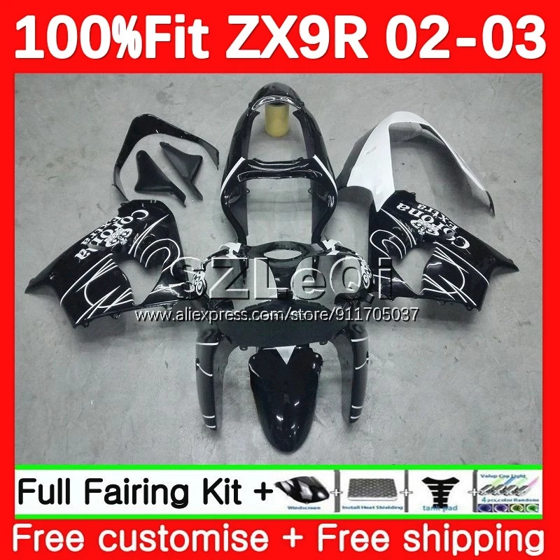 OEM Fairing For KAWASAKI NINJA ZX 9R 9 ZX9 R Black White 900 CC ZX9R 02 03 107No.17 ZX900 900CC ZX-9R 2002 2003 Injection Body