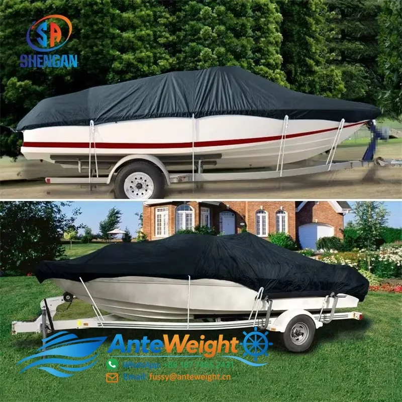 Customized Universal Fit Waterproof Polyester Oxford Fabric Anti-UV Boat Cover for Trailerable Boat Size 14'-16'