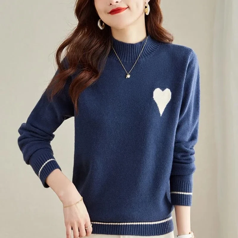 Pull au crochet géométrique pour femme, col mi-haut, manches longues, vêtements pour femmes, pull de bureau, coréen, automne, hiver