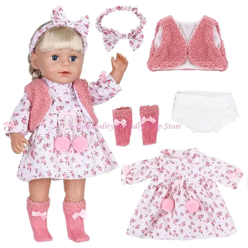 18Inch Girl Doll DressingUp Outfit Set Polyester Fabric Doll Outfits with Hairband Dress for Children Roleplay Game Toy