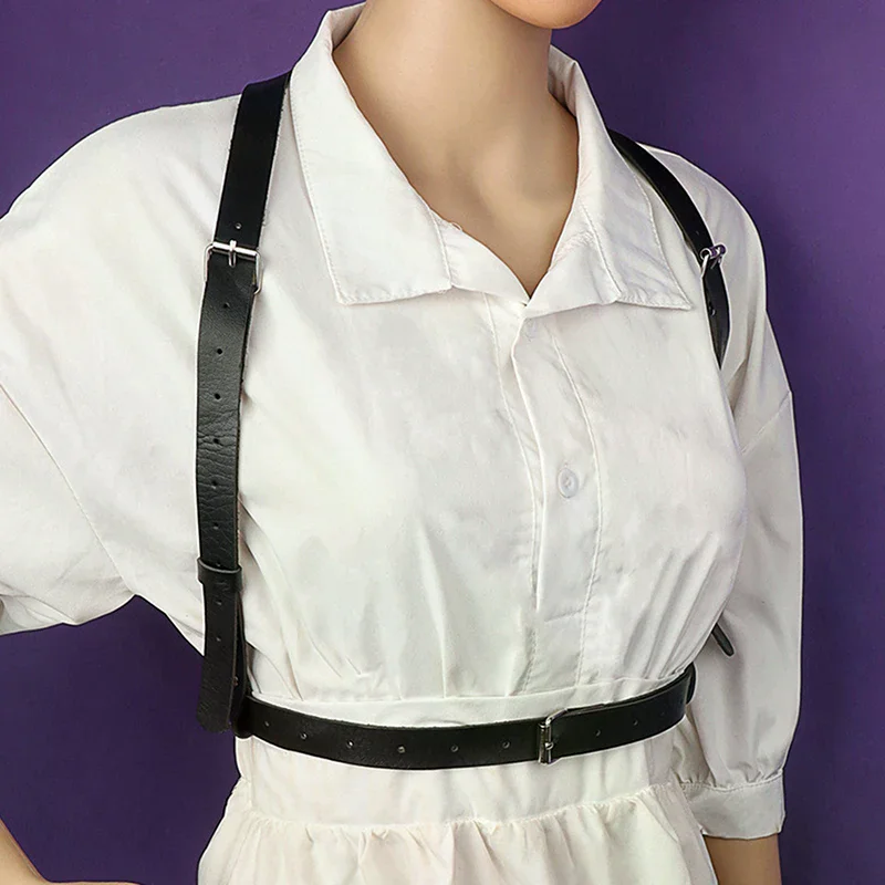 女性のファッションレザーチェストハーネスコルセットサスペンダーゴスフェティッシュ服フェスティバルレイブ衣装調節可能なベルトサイズ