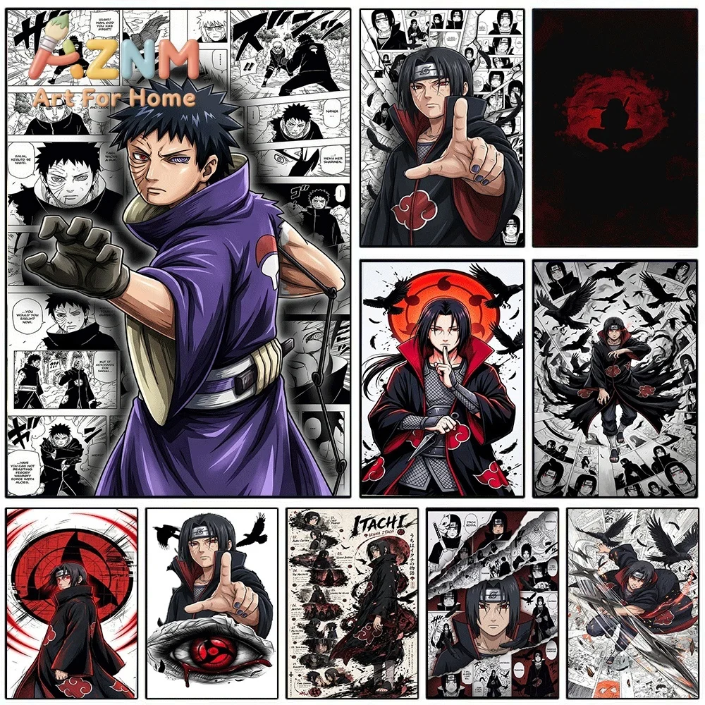 Naruto Uchiha Itachi & Obito Anime Canvas Wall Art Print, Manga Panel Style Character Poster, Unframed Canvas Painting for Bed