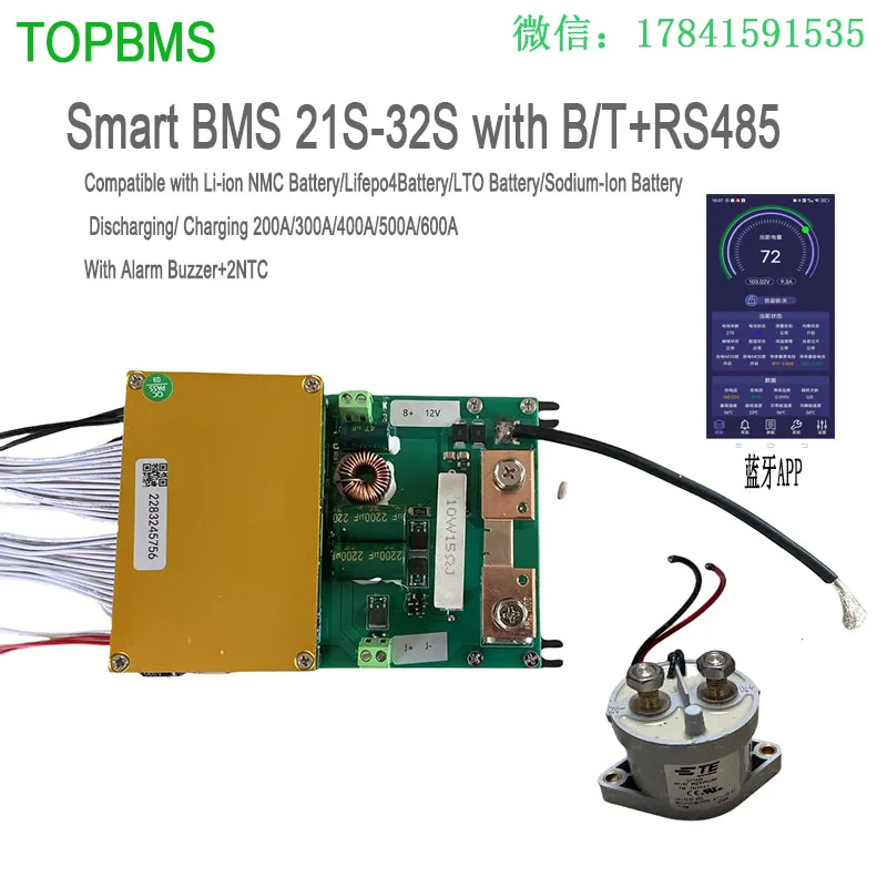 Topbms 21S-32S BMS 22S 26S 27S 28S 30S 32S 200A 300A 400A 500A บลูทูธ RS485 Modbus LifePo4ลิเธียม LTO tbattery
