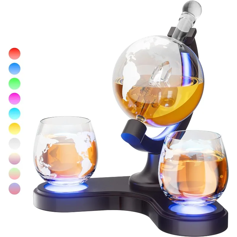 

Gifts for Men Dad, 30.4 Oz Whiskey Globe Decanter Set with 7 Color RGB Light, Unique Anniversary Birthday Gifts Ideas for Men