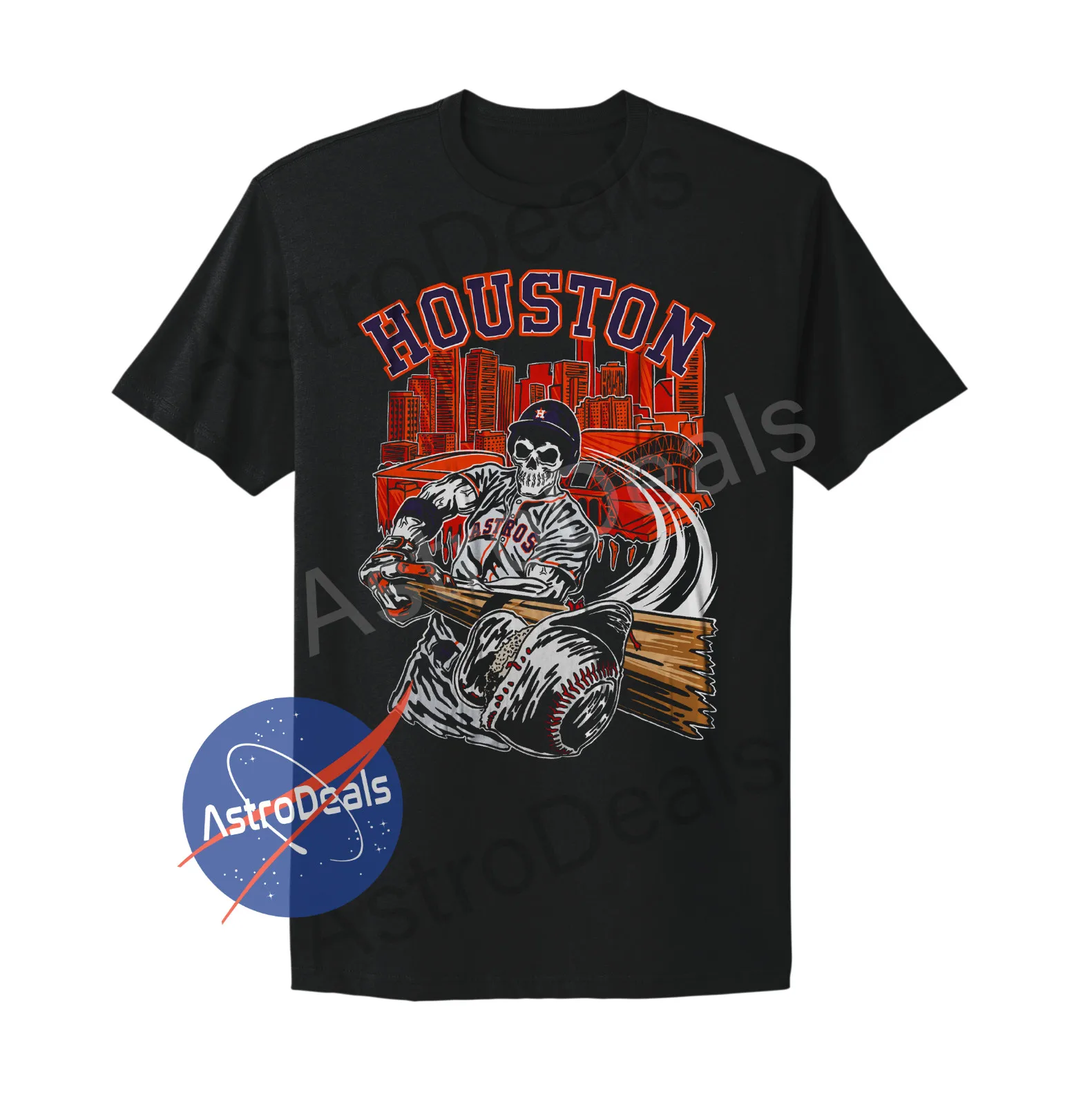 هيوستن خمر نمط أستروس الهيكل العظمي الأسود تي شيرت خمر الجرافيك المحملة للجنسين #1