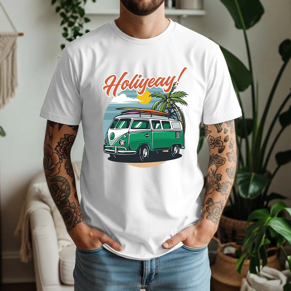 New Summer 100% Pure Cotton T-Shirt Retro VW Bus Beach Surf Graphic Street Cool Casual Tee Breathable Short Sleeve view 3