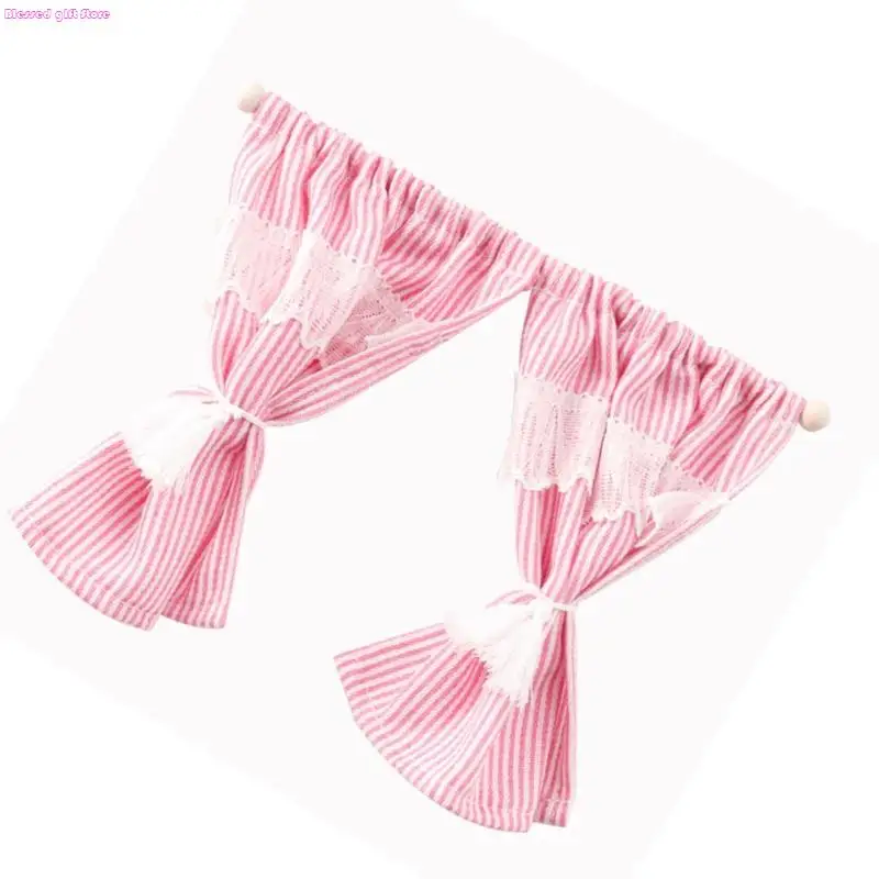 D0JC Miniatur -Stoff Fenster Vorhangmodellfigur für 1/12 Puppenhouses Fensteranzeige