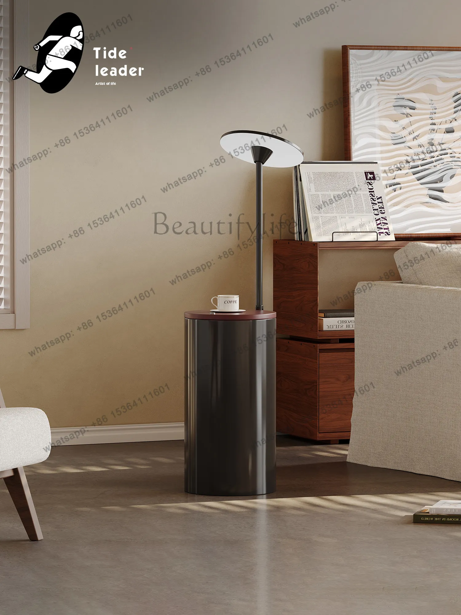 Wabi Sand wind living room side few floor-to-ceiling luminous integrated minimalist Internet celebrity small round few