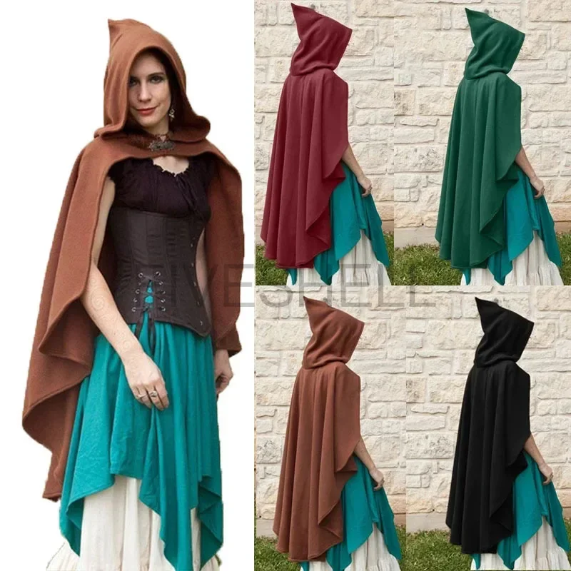 Hn8 novas mulheres medieval vintage pirata bruxa com capuz capa steampunk gótico veludo poncho casacos halloween carnaval festa cospla) 4dc