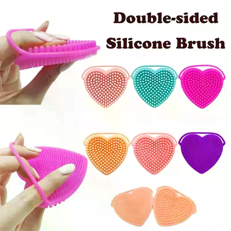 Heart Shaped Silicone Facial Brush Double-sided Scrabber Hanging Brush Soft Cleansing Brush Portable Exfoliating Beauty Brush