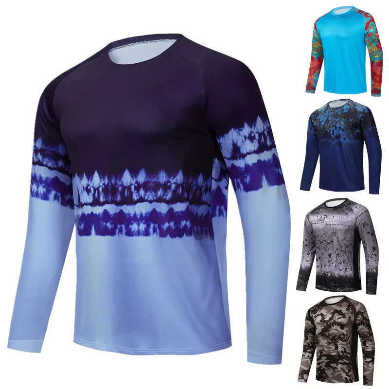 Chemises de pêche à manches longues pour hommes, sweat-shirt à col rond, protection UV extérieure, vêtements de pêche respirants