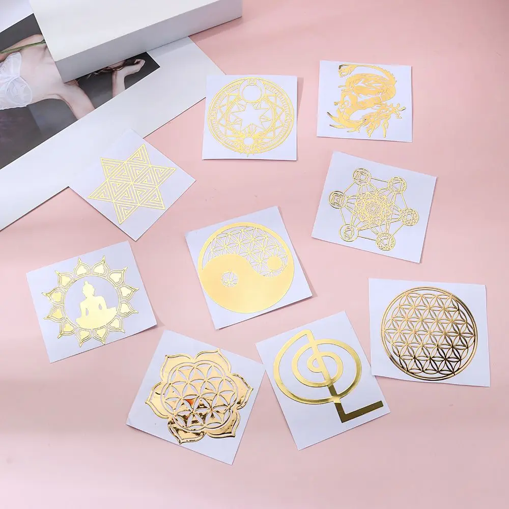 Gold Sacred Geometric Metal Copper Sticker​ Dragon Tai Chi Energy Sticker Flower Life Pattern For Making DIY Mould Art Crafts