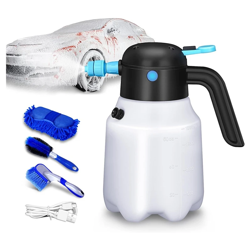 Electric Foam Sprayerwith USB Rechargeable, 1.8L Car Foam Sprayer 2 Modes, 3 Spraytypes Automatic Pressurization