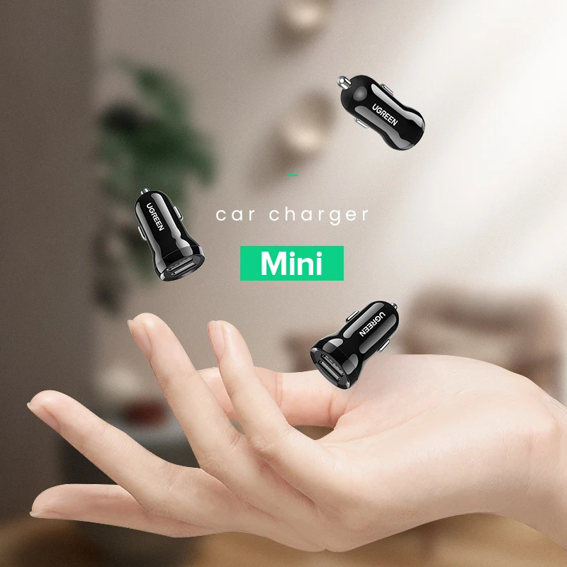 UGREEN Mini 4.8A USB Car Charger For Mobile Phone Tablet GPS Fast Charger Car-Charger Dual USB Car Phone Charger Adapter in Car